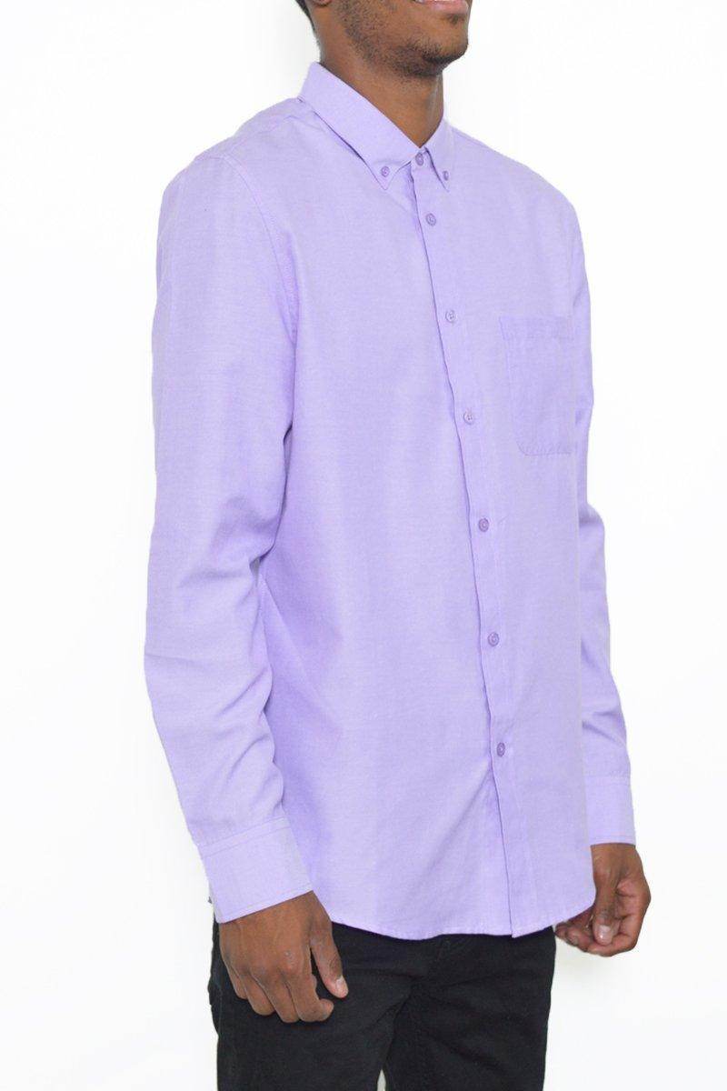 VacationGrabs purple long sleeve button down shirt featuring a classic fit and chest pocket