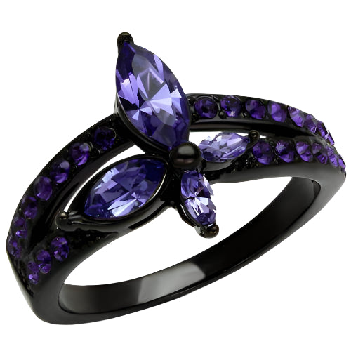 Stunning women's ring featuring purple synthetic crystal jewelry in a butterfly design