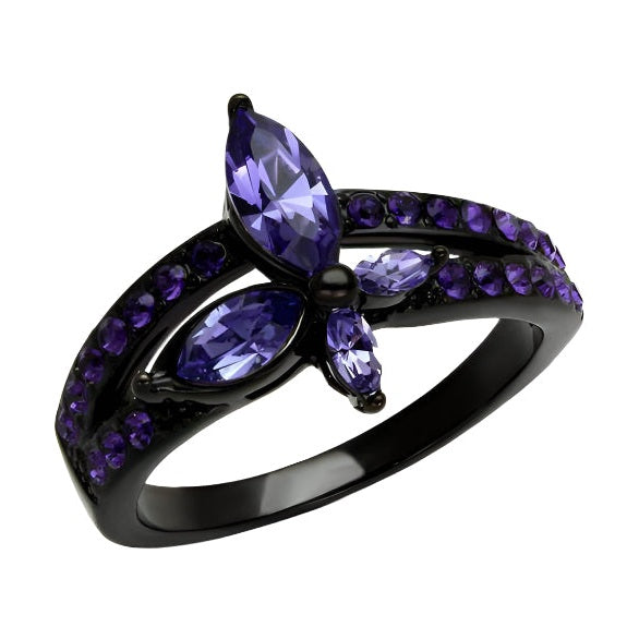 Stunning women's ring featuring purple synthetic crystal jewelry in a butterfly design