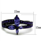 Elegant women's ring featuring purple synthetic crystal jewelry set in a sleek black band