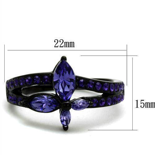 Elegant women's ring featuring purple synthetic crystal jewelry set in a sleek black band