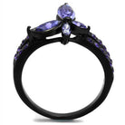 Elegant women's ring featuring purple synthetic crystal jewelry with a stylish black band