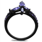 Elegant women's ring featuring purple synthetic crystal jewelry with a stylish black band