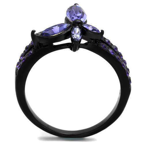 Elegant women's ring featuring purple synthetic crystal jewelry with a stylish black band