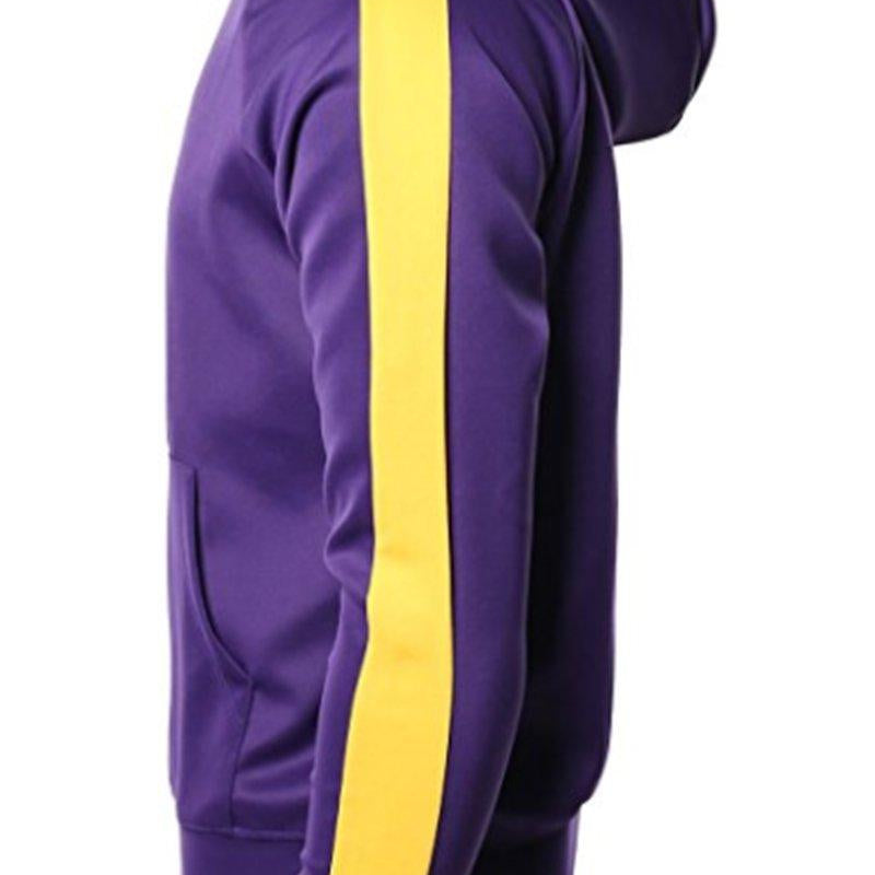 Men's Jackets Purple With Yellow Stripe Pullover Hoodie Jacket