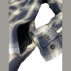 Close-up of VacationGrabs quilted flannel shirt showing button detail and fabric texture