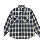 Navy and white checked quilted flannel shirt by VacationGrabs with two front pockets
