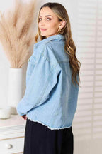 Trendsi Women's raw hem denim jacket in light wash with a relaxed fit and stylish design