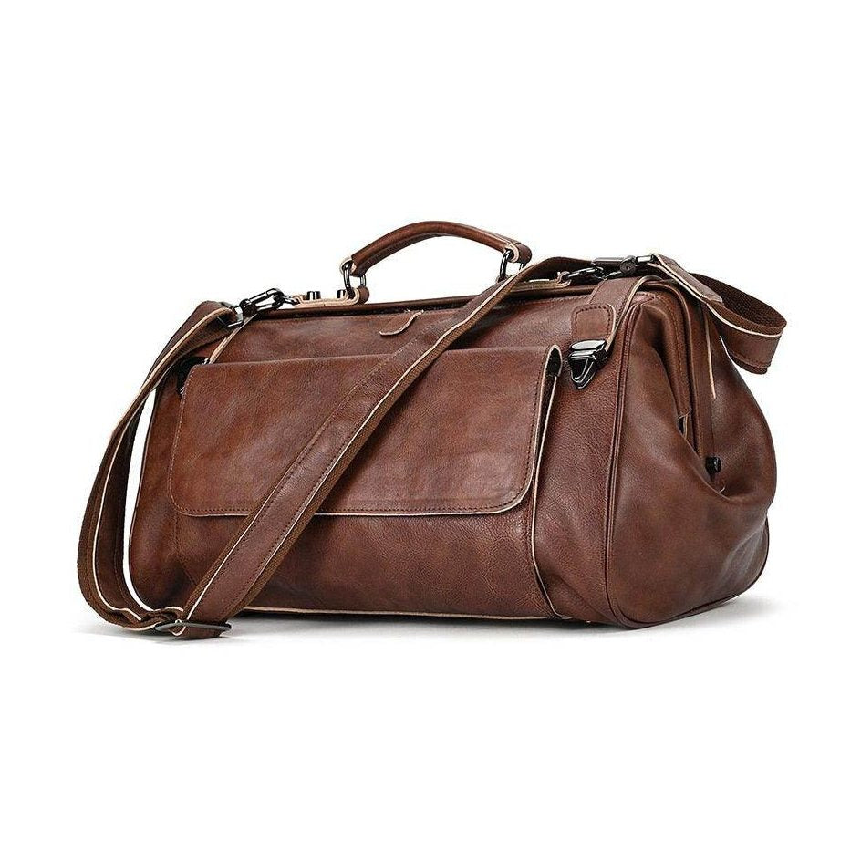 VacationGrabs real leather travel bags in brown with adjustable shoulder strap and spacious design