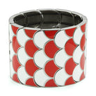 Stylish red and white stretch bracelet with a modern scalloped design for fashionable wear