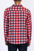 Red Blue Plaid Flannel Shirt Button Down Long Sleeve - VacationGrabs