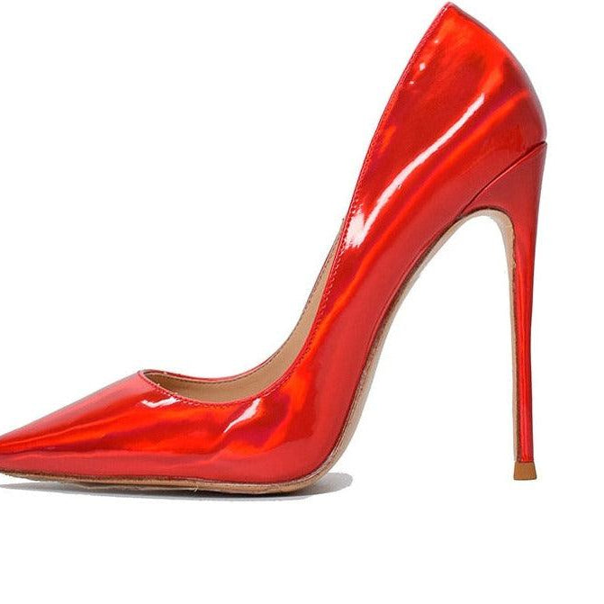 Women's Shoes - Heels Red Patent Leather High Heel Shoes Reflective Mirror W/ 3 Heel Heights