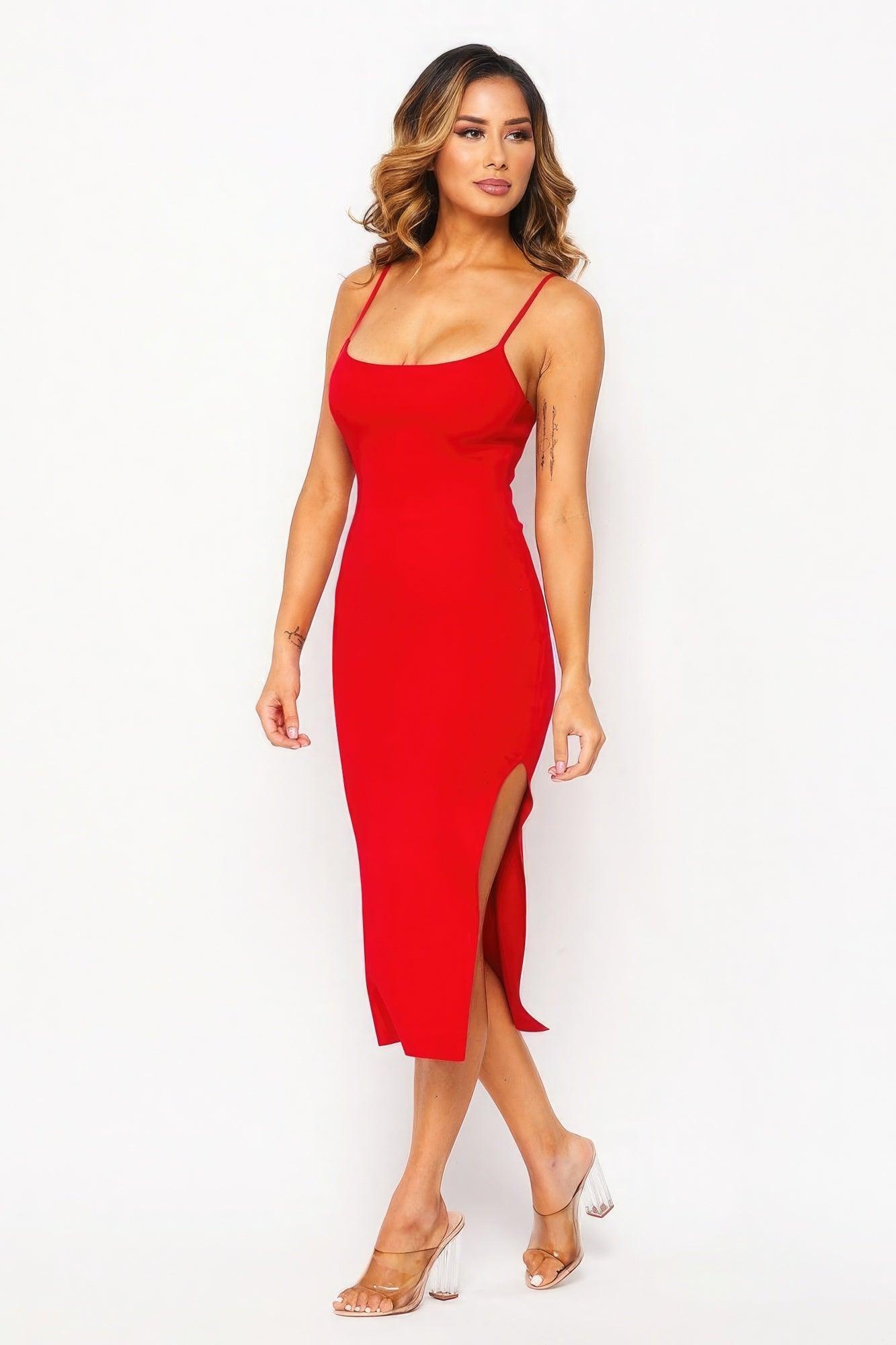 Women's Dresses Red Side Slit Cami Dress