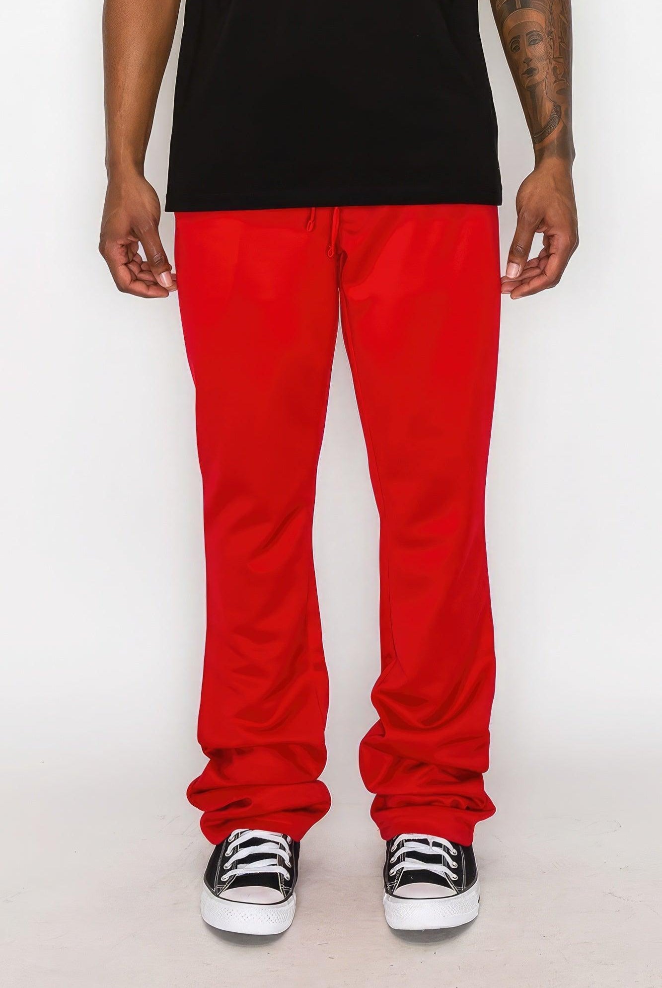 Men's Pants - Joggers Red Solid Flare Stacked Track Pants