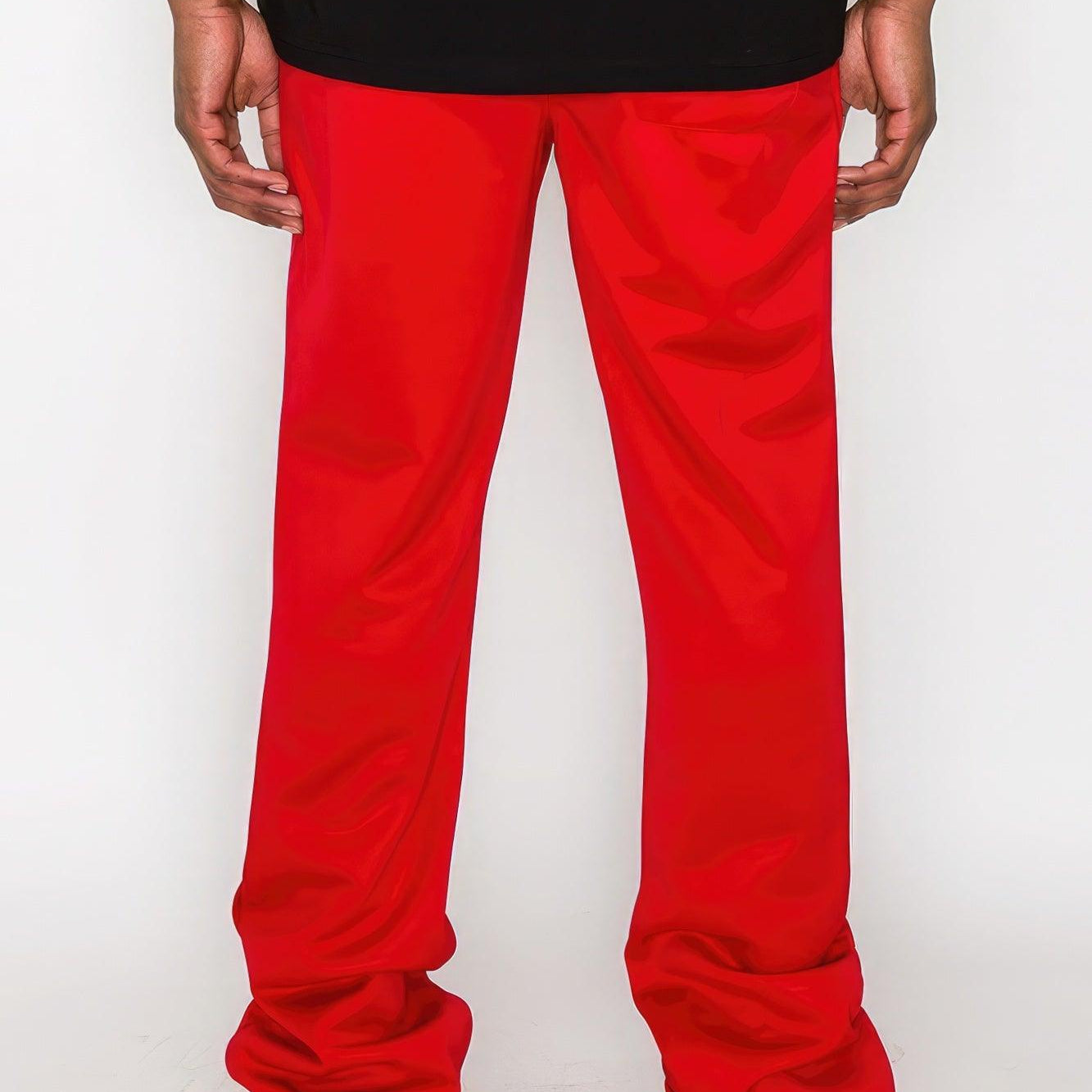 Men's Pants - Joggers Red Solid Flare Stacked Track Pants
