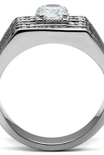 Men's Jewelry - Rings Rhinestone Grid Mens Ring Stainless Steel Cubic Zirconia No. 351
