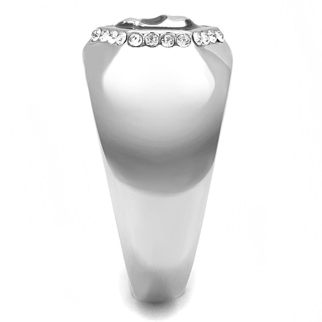 Stylish rhinestone skull ring for men featuring a polished silver finish and elegant design