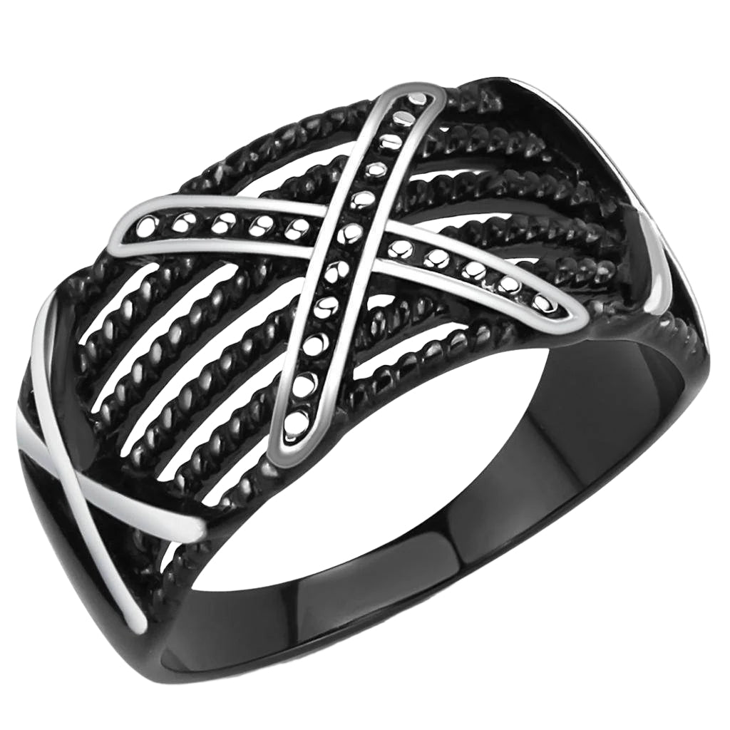 Stylish black rhinestone style rings for men with intricate woven design and polished accents