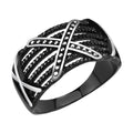Stylish black rhinestone style rings for men with intricate woven design and polished accents