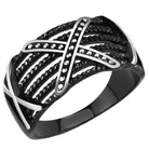 Stylish black rhinestone style rings for men with intricate woven design and polished accents