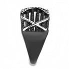 Men's rhinestone style rings for men in sleek black design with cross pattern detail