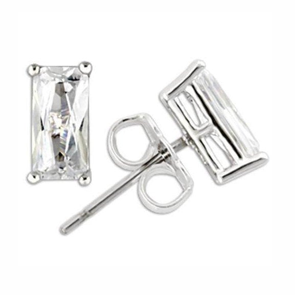 Rhodium 925 sterling silver earrings with elegant clear rectangular stones for a chic look