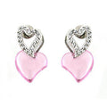 Rhodium 925 sterling silver earrings with pink heart design and sparkling accents