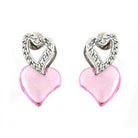Rhodium 925 sterling silver earrings with pink heart design and sparkling accents