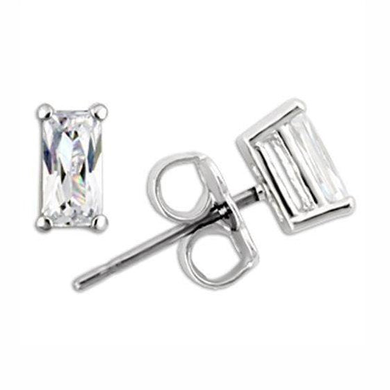 Elegant rhodium 925 sterling silver earrings with sparkling rectangular cubic zirconia stones
