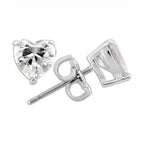 Rhodium 925 sterling silver stud earrings with heart-shaped sparkling clear crystals