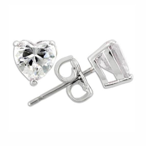 Rhodium 925 sterling silver stud earrings with heart-shaped sparkling clear crystals