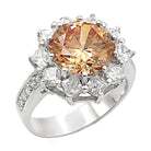 Rhodium 925 sterling silver women's ring with a large brown center stone and sparkling accent stones