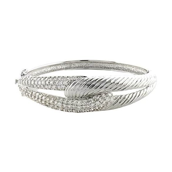Stunning rhodium brass bangle bracelet for women featuring elegant twists and sparkling accents