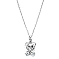 Rhodium brass bear pendant necklace with sparkling accents for a playful touch