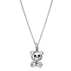 Rhodium brass bear pendant necklace with sparkling accents for a playful touch