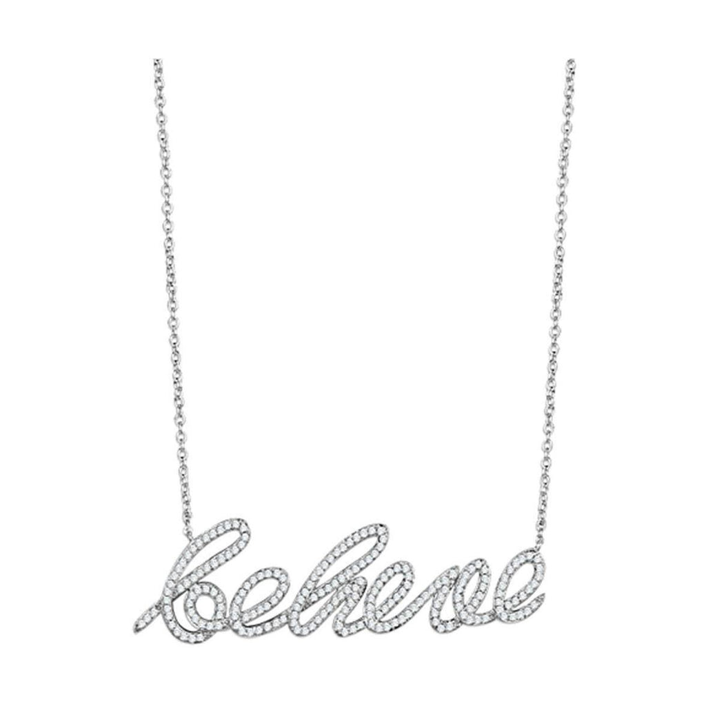 Rhodium brass believe necklace with sparkling accents for a stylish touch