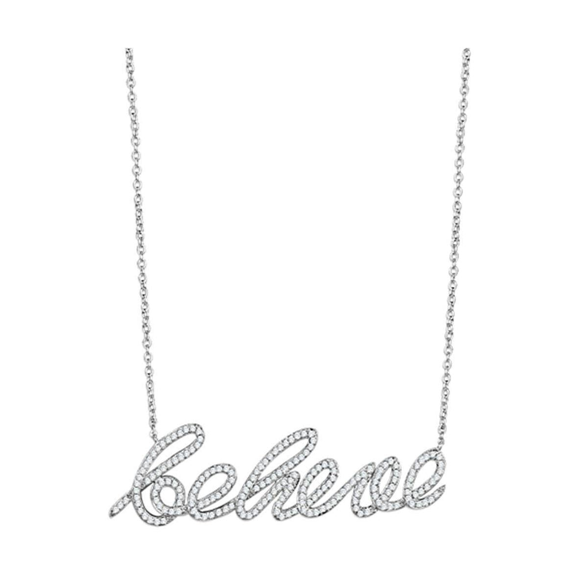 Rhodium brass believe necklace with sparkling accents for a stylish touch