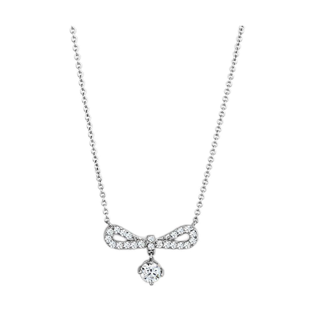 Rhodium brass bow necklace with sparkling embellishments for elegant occasions