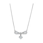 Rhodium brass bow necklace with sparkling embellishments for elegant occasions