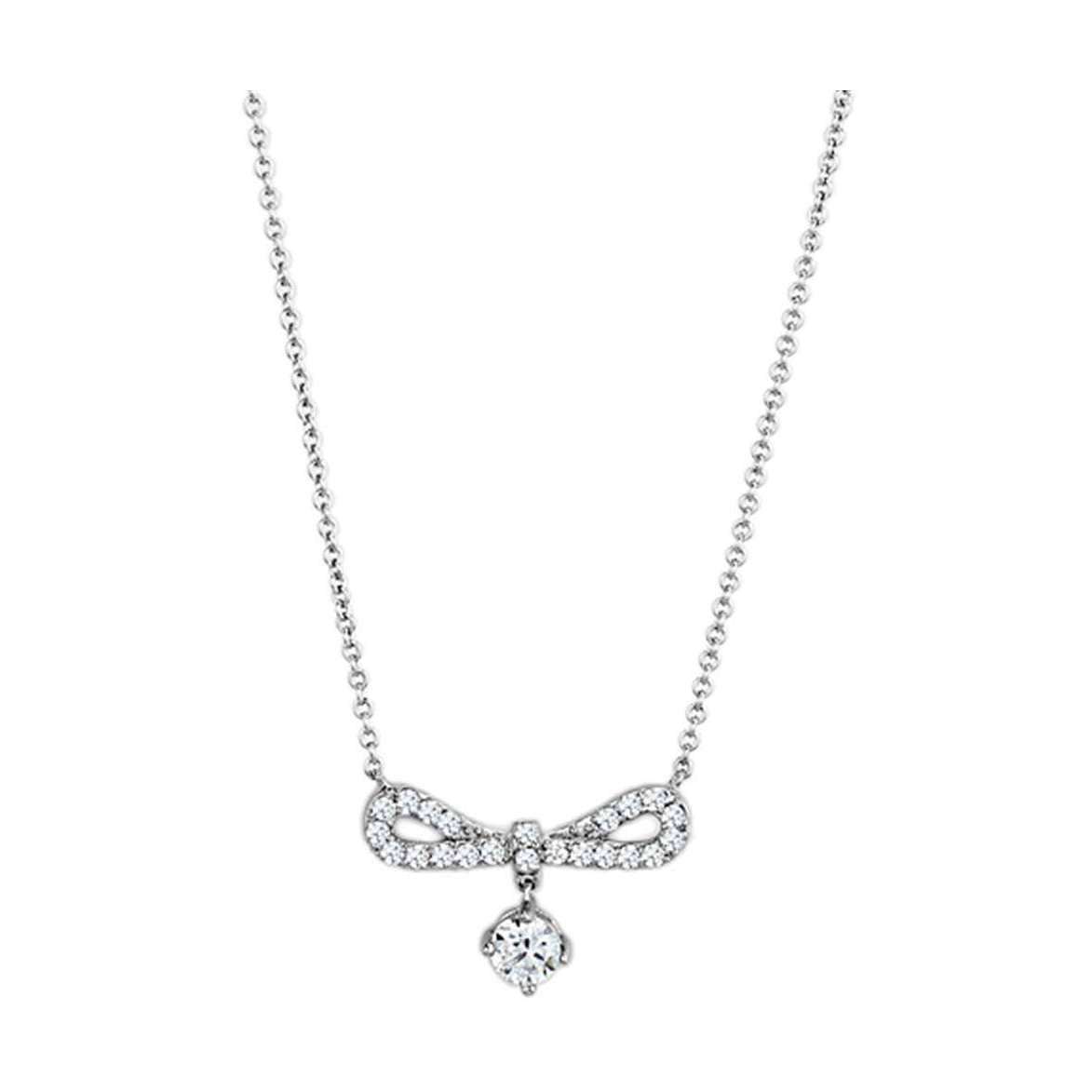 Rhodium brass bow necklace with sparkling embellishments for elegant occasions