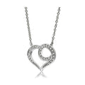 Rhodium brass heart necklace for women with sparkling accents on a delicate chain