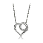 Rhodium brass heart necklace for women with sparkling accents on a delicate chain