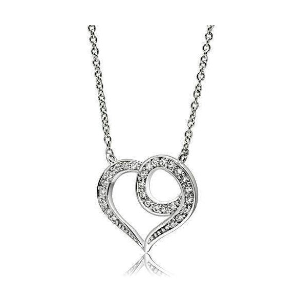 Rhodium brass heart necklace for women with sparkling accents on a delicate chain