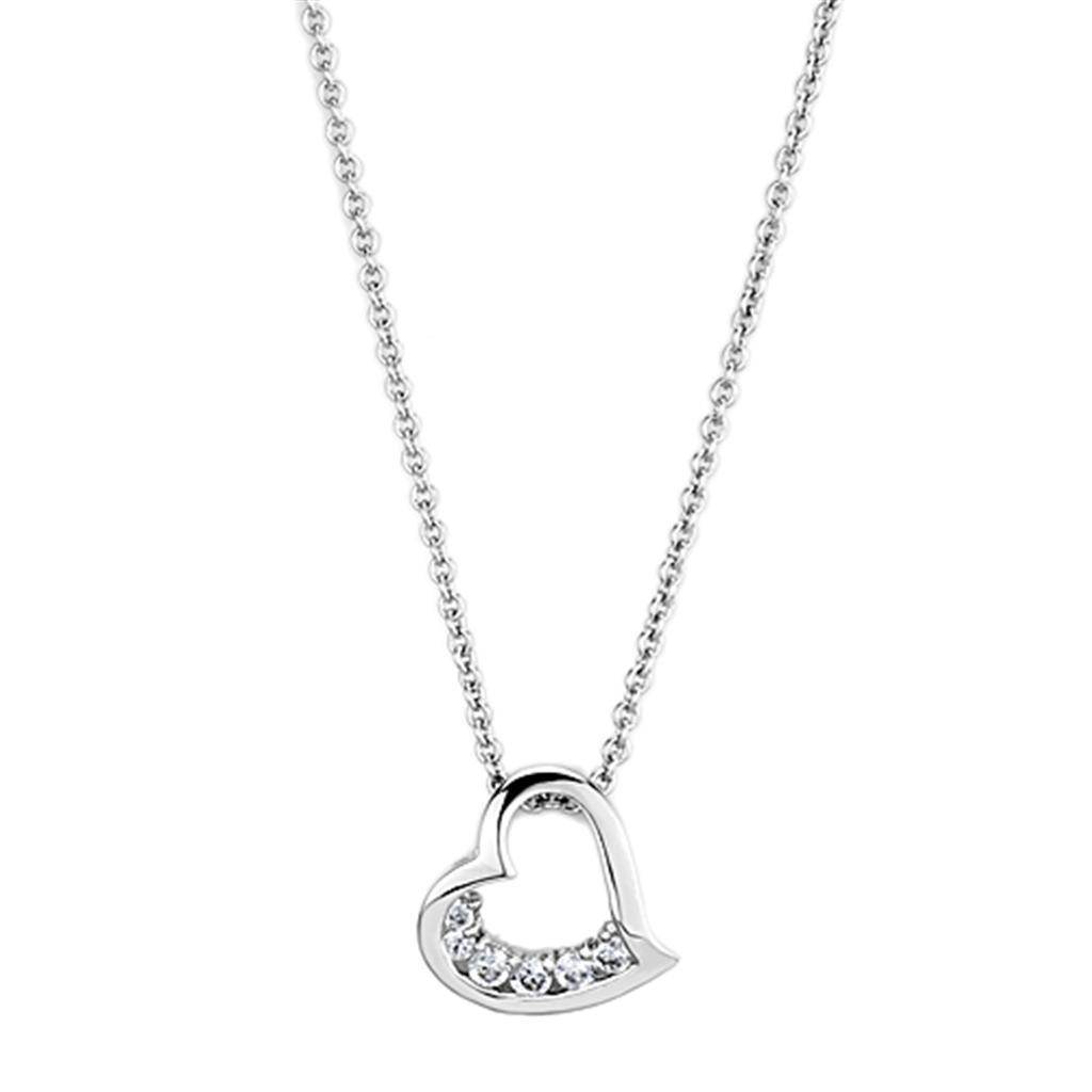 Rhodium brass heart necklace for women with sparkling rhinestones, perfect for any occasion.