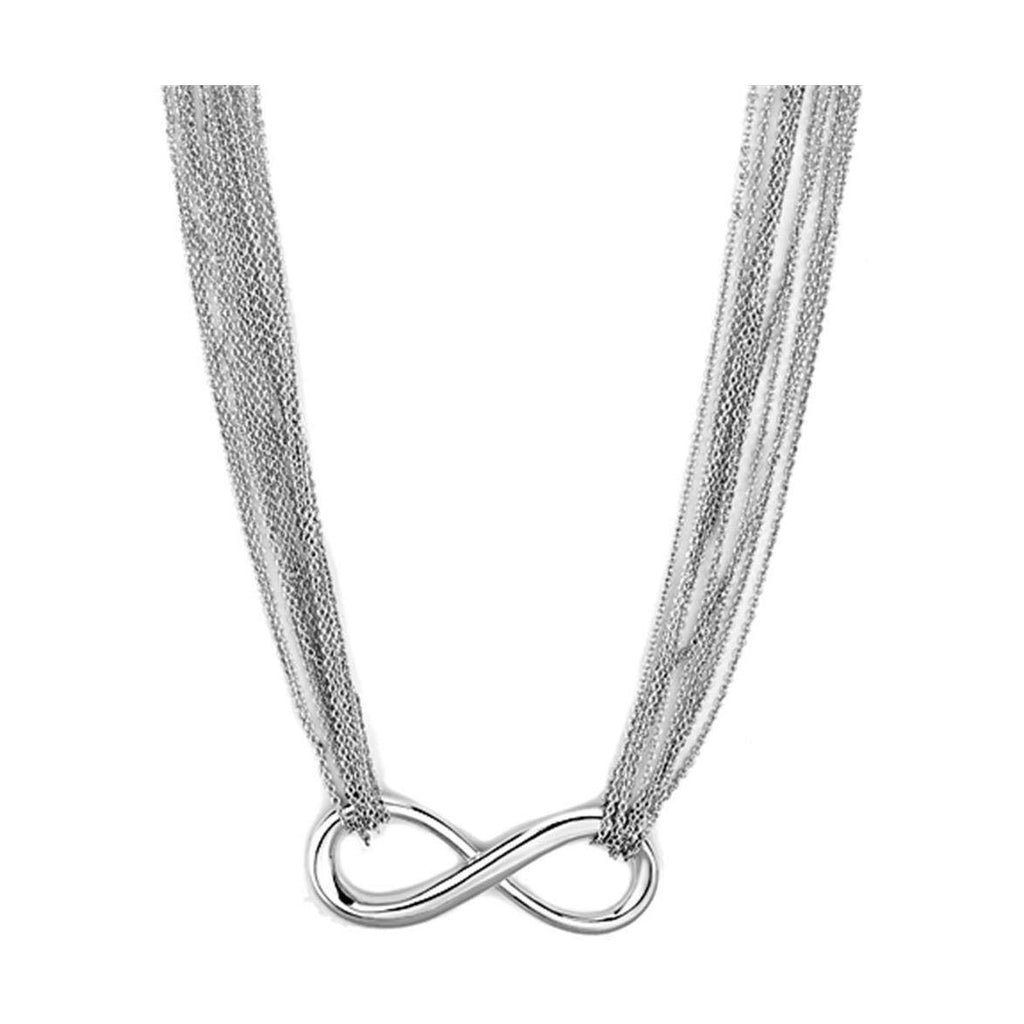 Rhodium brass infinity necklace for women featuring a delicate multi-strand design for elegant styling