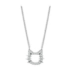 Rhodium brass jewelry for women featuring a sparkling cat-shaped pendant necklace