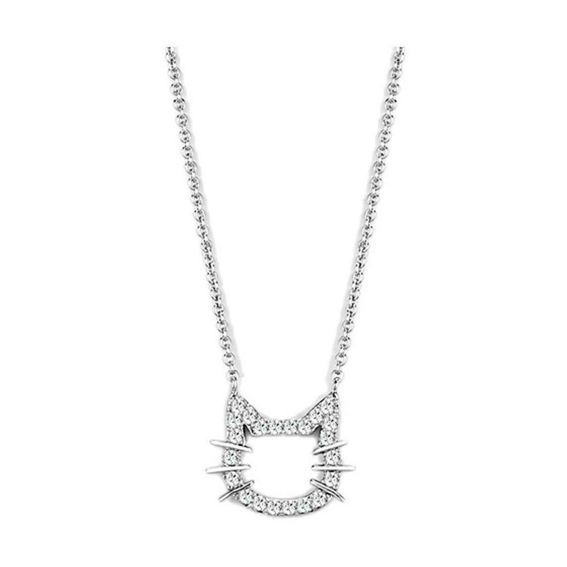 Rhodium brass jewelry for women featuring a sparkling cat-shaped pendant necklace