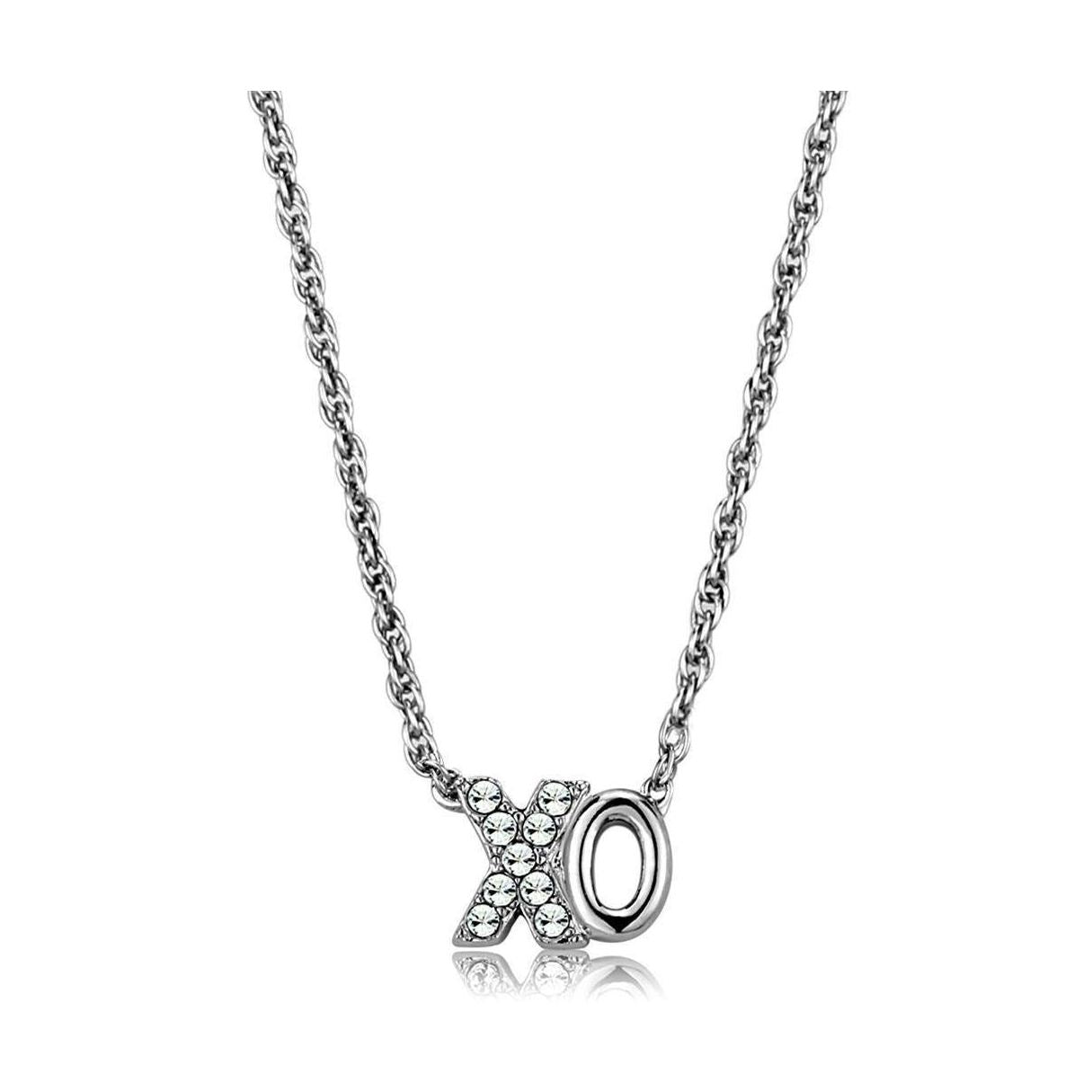 Rhodium brass jewelry chain pendant featuring sparkling XO design for a chic look