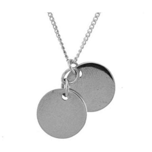Stylish rhodium brass necklace featuring two polished round pendants for a modern look