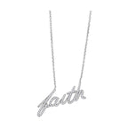 Rhodium brass necklace with sparkling 'faith' pendant for elegant and meaningful jewelry